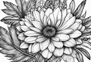 Feather flowers tattoo idea
