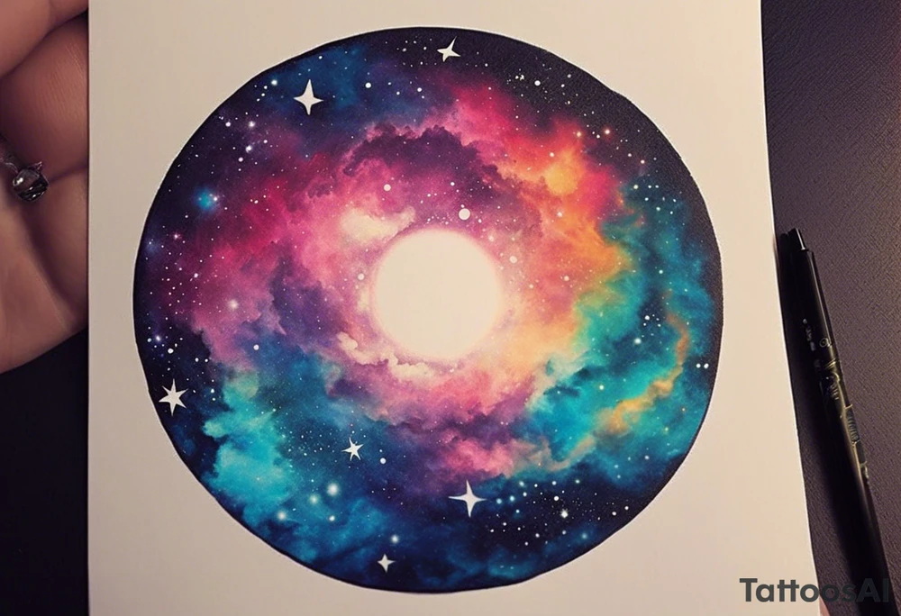 I want a nebula space galaxy s kinda shape 
tattoo that's colorful and bright and cute and is nice to look at I don't want a traditional circle I want it like the ones thay look like an s shape and this tattoo will be on my left buttcheek and light colors I want more spread and less circle side to life Left to right a spiral galaxy in prominently blue light or dark tattoo idea