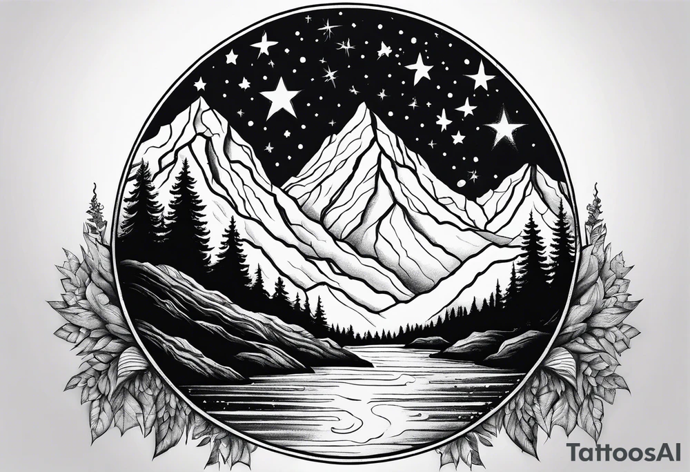 mountains, nature, stars, cross, waterfall, water tattoo idea
