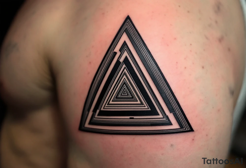 A geometric triangle pattern in black and gray, stacked and repeating like an optical illusion. tattoo idea