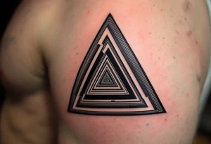 A geometric triangle pattern in black and gray, stacked and repeating like an optical illusion. tattoo idea