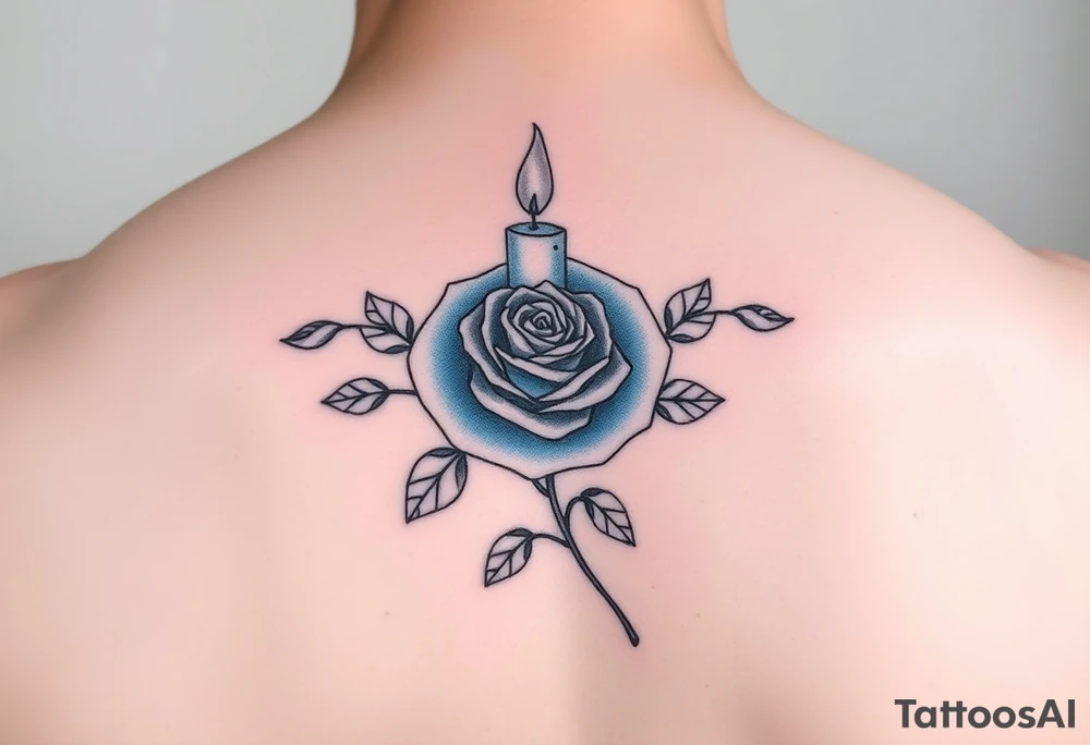 Happy, blue, candle, rose tattoo idea