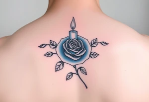 Happy, blue, candle, rose tattoo idea