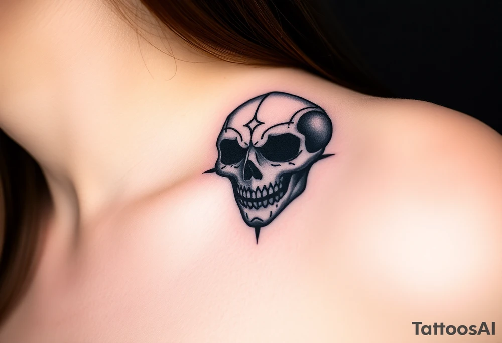 A Death Eater mask with battle scars, cracked from countless duels, with dark energy emanating from within tattoo idea