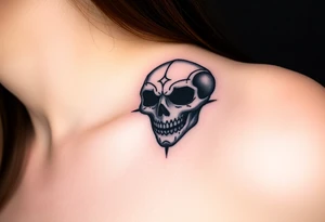 A Death Eater mask with battle scars, cracked from countless duels, with dark energy emanating from within tattoo idea