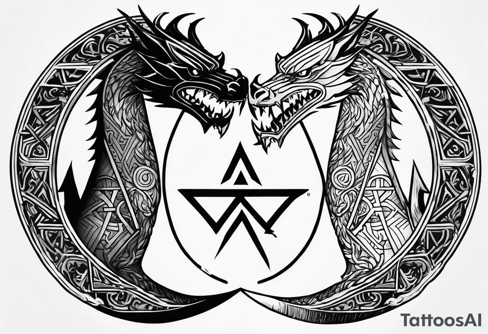 Valhalla sword shield dragon axe Valknut tattoo idea
