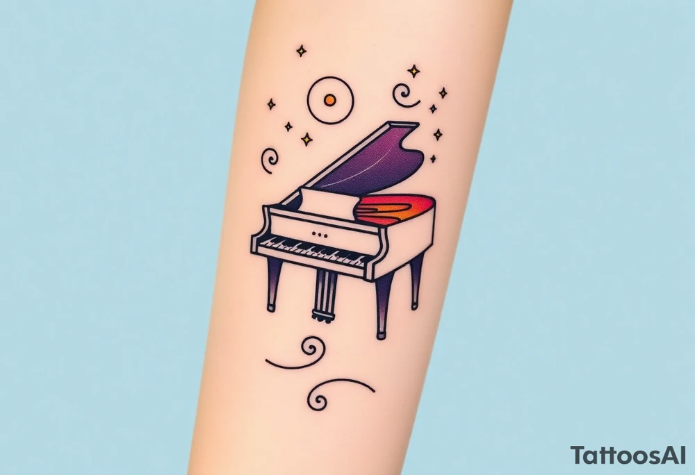 grand piano under the stars swirl tattoo idea