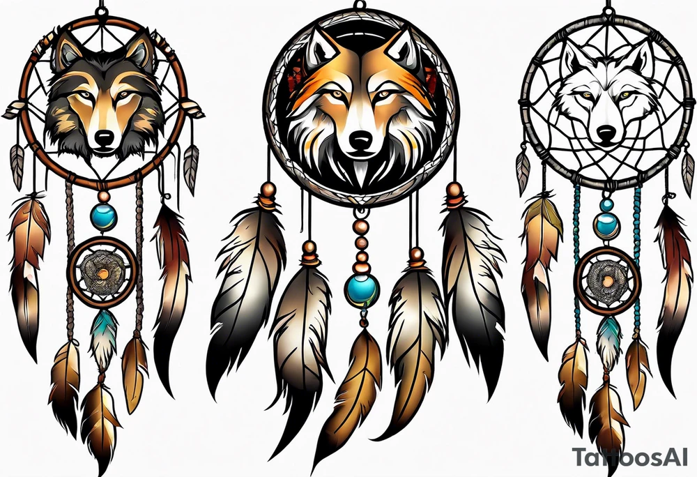 Dreamcatcher with seven wolves and a snake tattoo idea