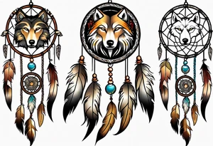 Dreamcatcher with seven wolves and a snake tattoo idea