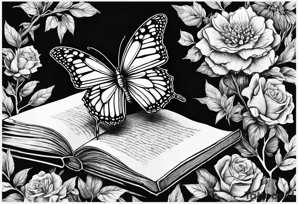 Butterfly smoking weed, reading a book, playing guitar tattoo idea