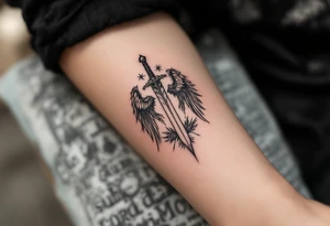 Momentum mori engraved on the sword of the angel of death tattoo idea