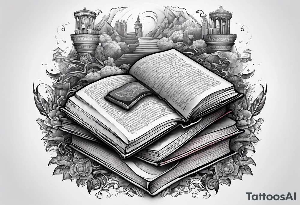 A stack of fantasy books tattoo idea