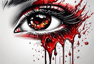 Bleeding tear flows to down from red eye sleeve tattoo design tattoo idea
