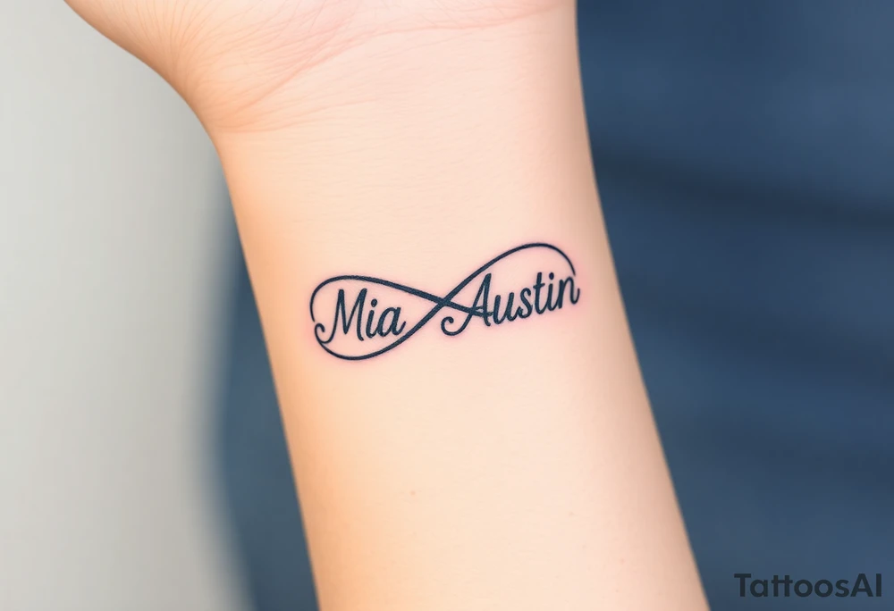 Infinity symbol with the name's Mia and Austin tattoo idea