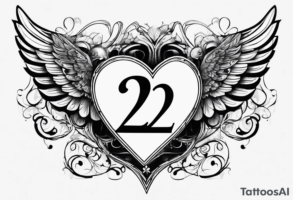 A heart in the form of the number 22 with wings tattoo idea