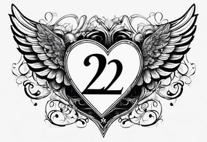 A heart in the form of the number 22 with wings tattoo idea