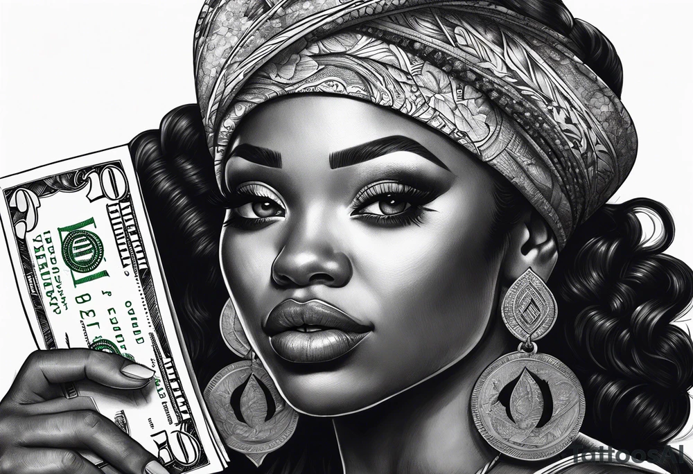 black woman bitting money tattoo idea