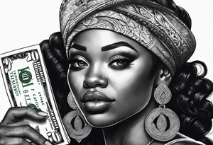 black woman bitting money tattoo idea