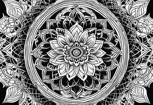 flower of life with henna pattern for sleeve tattoo idea
