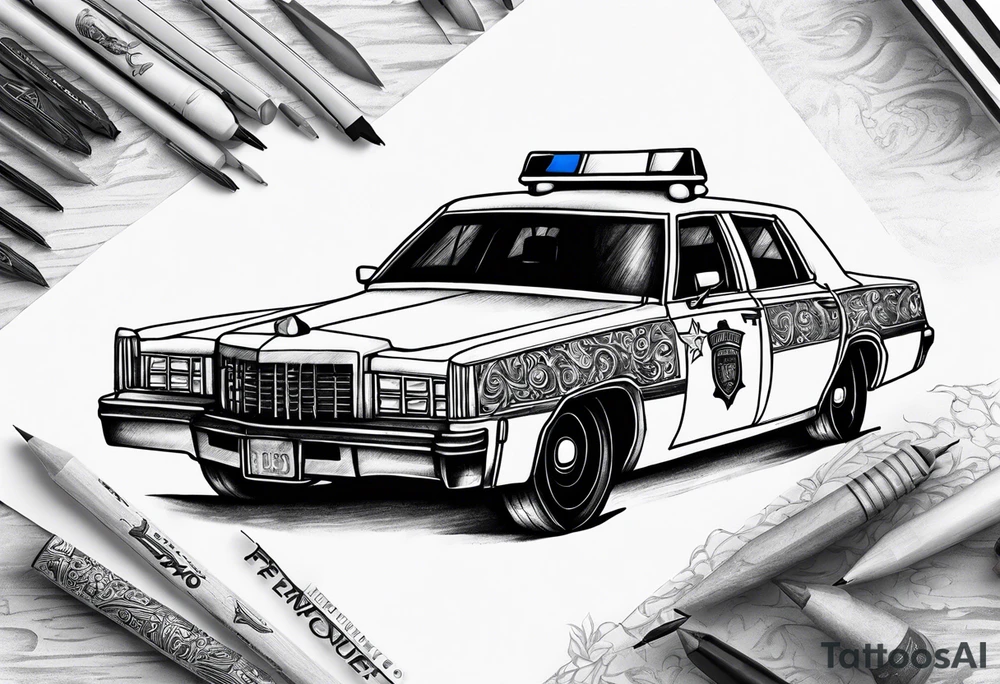 police car on fire tattoo idea