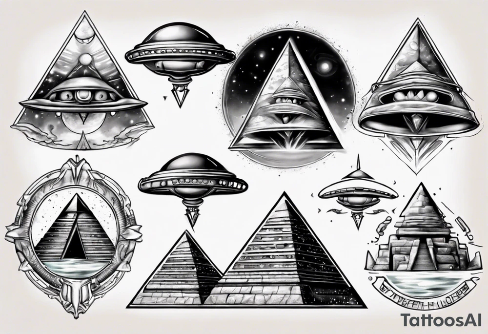 Pyramids and UFO merging tattoo idea