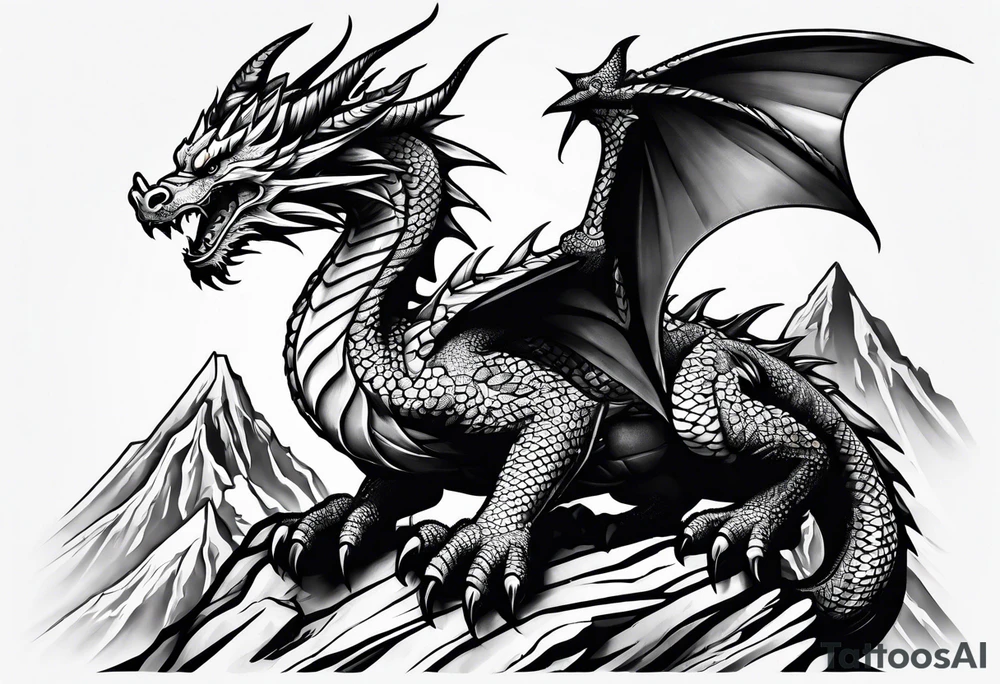 aztech dragon climbing mountain tattoo idea