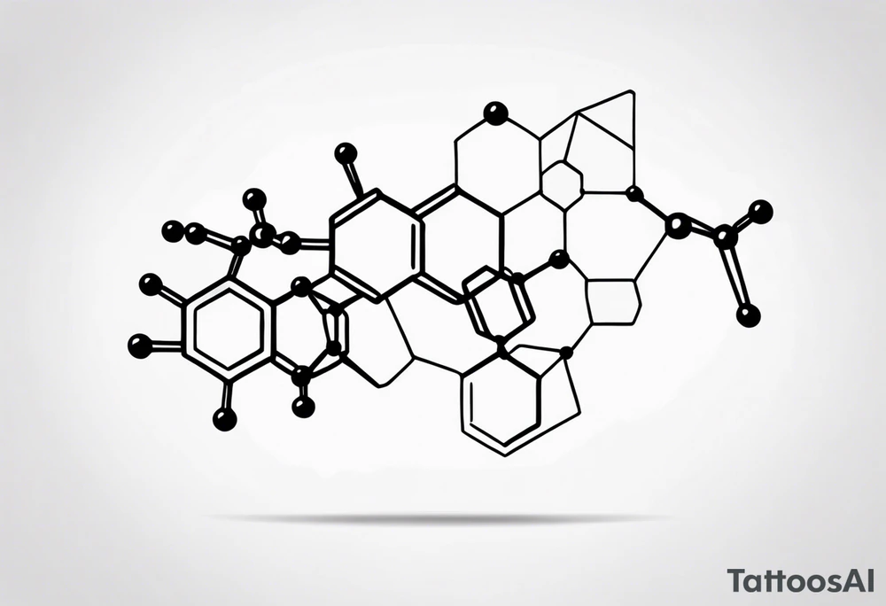 serotonin molecule with its atoms and bonds tattoo idea