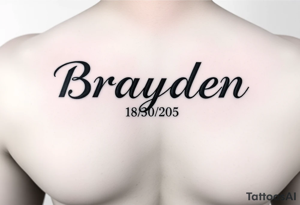 Brayden  name tattoo on forearm with dob 08/30/25 mother son dedicated female tattoo idea