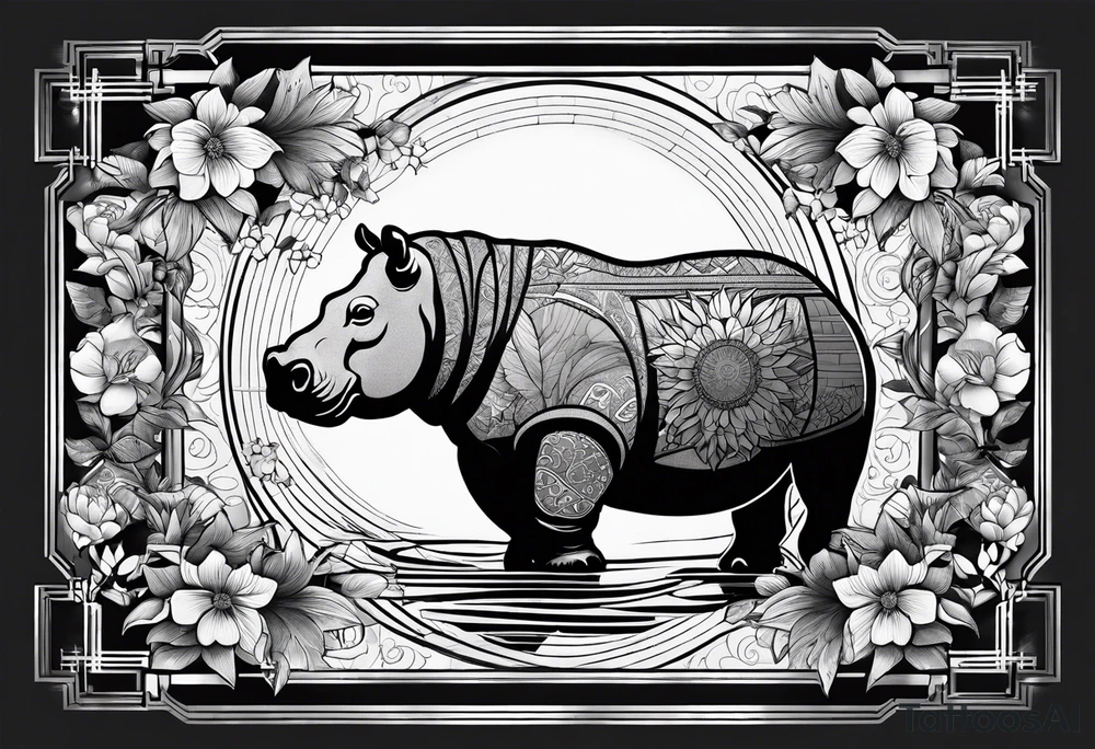 Hippo, flowers, moon, interstella,
Extreme fine lines, tribal, geometric, japanese tattoo idea