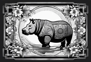 Hippo, flowers, moon, interstella, 
Extreme fine lines, tribal, geometric, japanese tattoo idea