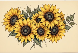 vintage bouquet of sunflowers with morning dew tattoo idea