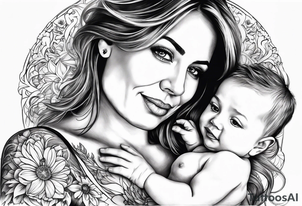 chest tattoo : 
mom and baby son tattoo idea