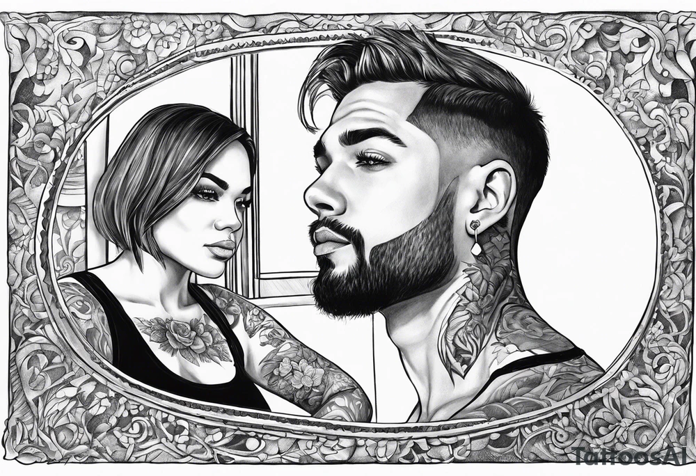 Transgender man looking in mirror to a girl tattoo idea