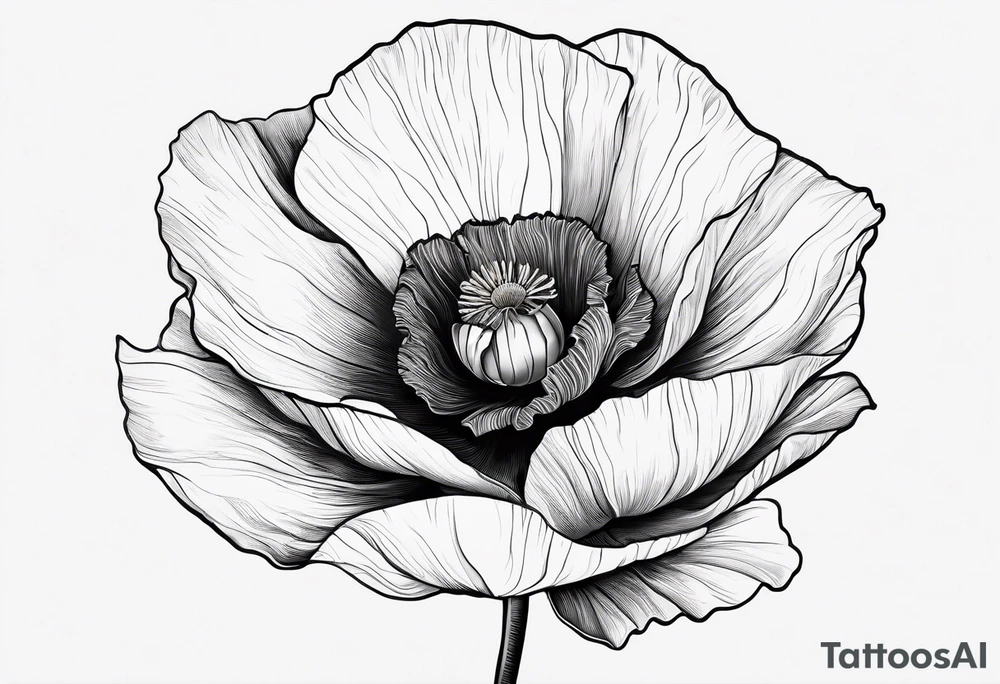 one poppy flower with an anchor and two mountains behind it tattoo idea