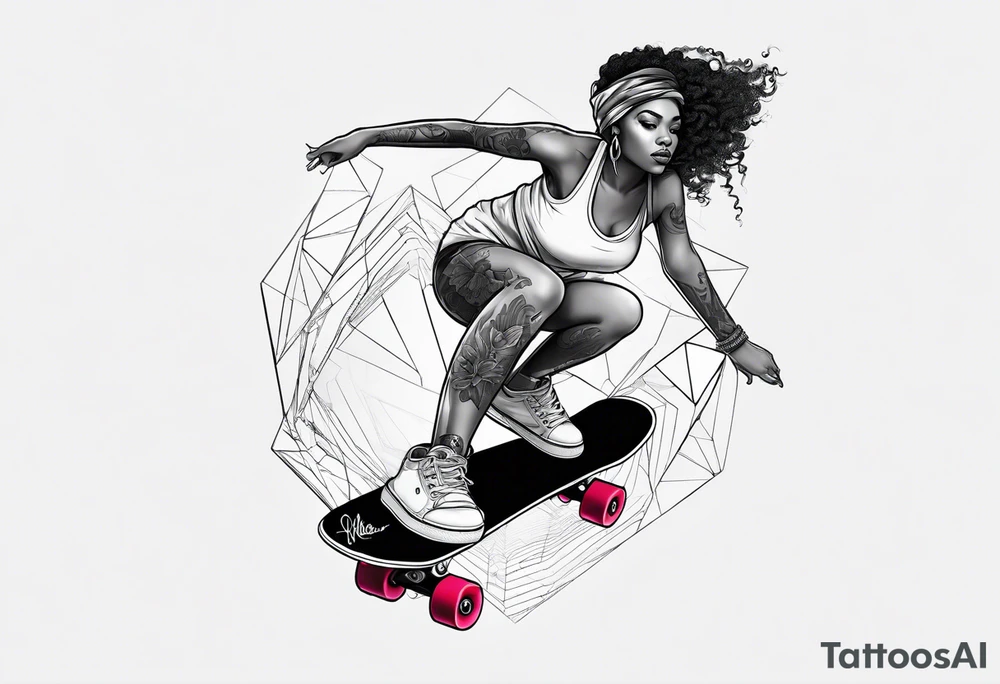 Black woman skateboarding tattoo idea