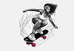 Black woman skateboarding tattoo idea