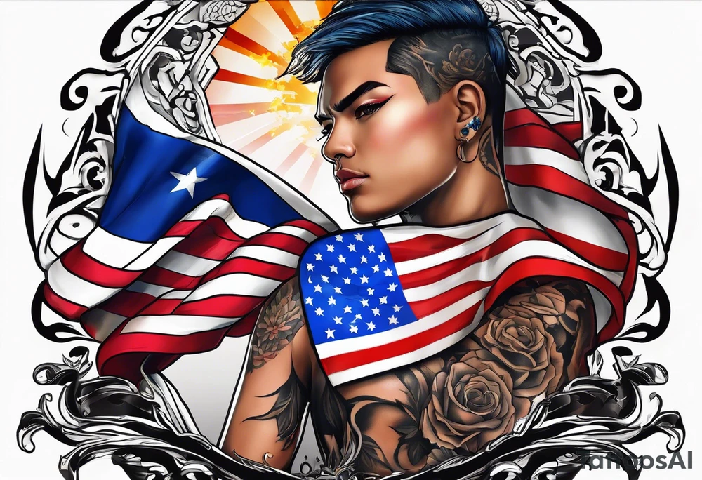 Tattoo design that incorporates the United States flag and the Philippines flag tattoo idea