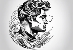 geometric iceberg with a man swimming tattoo idea