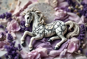 Tim Burton’s broken carousel horse rests in a bed of wilted lavender and cracked bone-white porcelain. tattoo idea