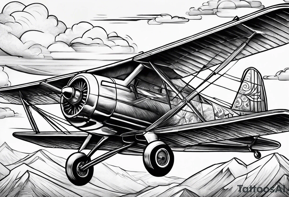 sketch of adventure plane in perspective from the bottom tattoo idea