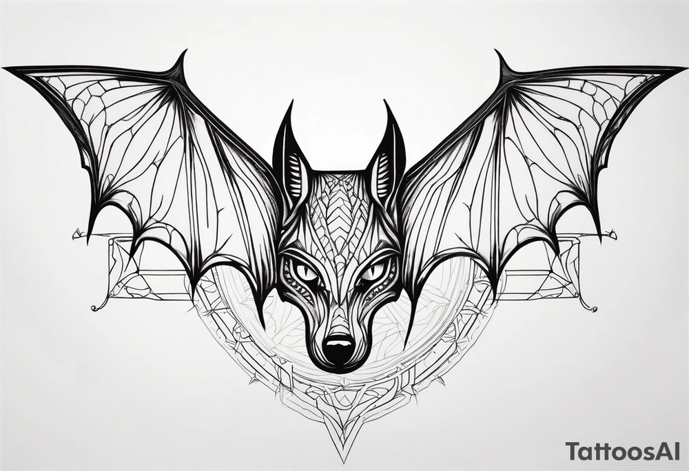 Bat, cat Head, upside down, wings made of spider web, wings wide open tattoo idea
