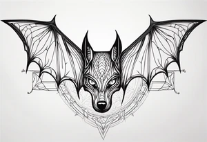 Bat, cat Head, upside down, wings made of spider web, wings wide open tattoo idea