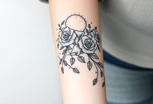 Roses wild flower vines with moon and stars mountains wrap around arm forest tattoo idea