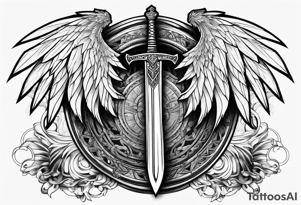 Sword with cyber sigilism wings tattoo idea