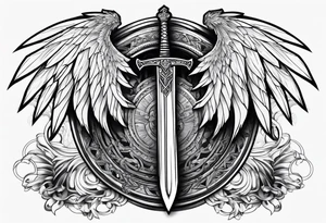 Sword with cyber sigilism wings tattoo idea