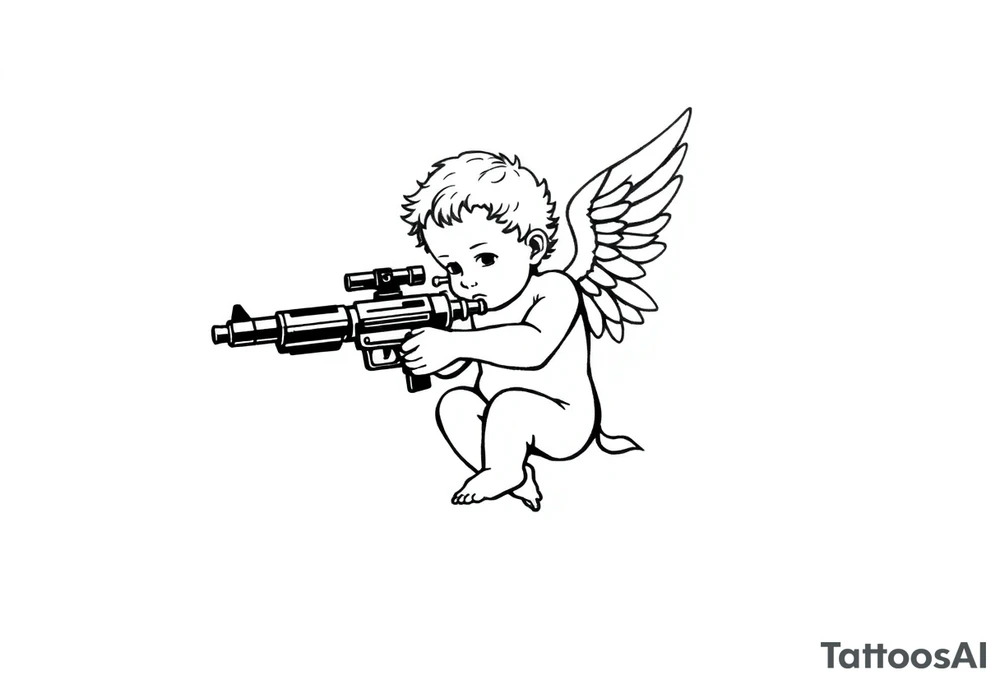 cherub with machine gun tattoo idea