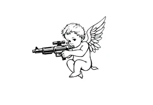 cherub with machine gun tattoo idea