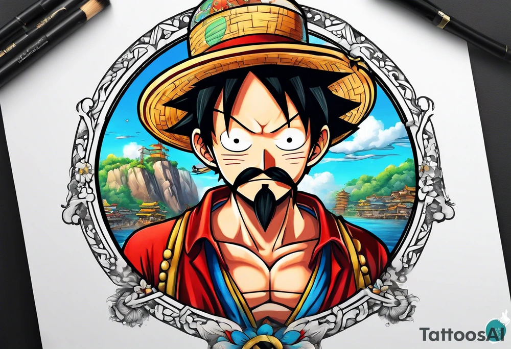 I want a half compas and half Mugiwara Luffy head tattoo idea