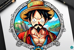 I want a half compas and half Mugiwara Luffy head tattoo idea