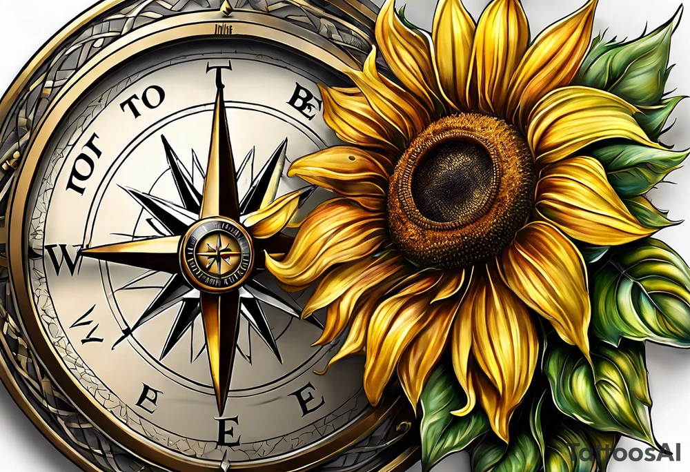 Sunflower and a compass, with the words "To Thine Own Self Be True" tattoo idea